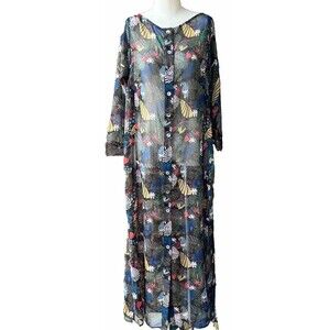 Eshakti Long Tropical Bird Duster Sheer Summer Cover Up Size XL‎ NWOT